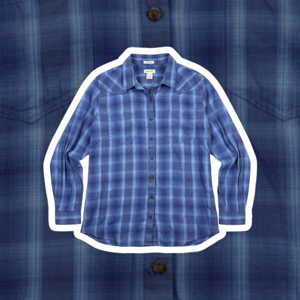 Ariat Womens XXL Blue Plaid Long Sleeve Western Button Down Shirt Kirby